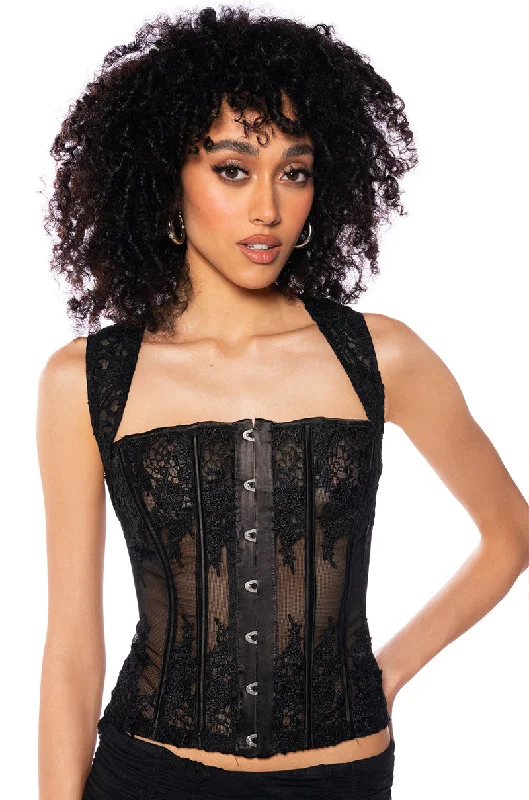 women's tops for those who want to add a pop of color to their outfitsRILEY HIGH COLLAR LACE CORSET