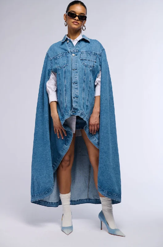 women's bomber jackets and coatsDON'T TALK LOUD MAXI DENIM PONCHO