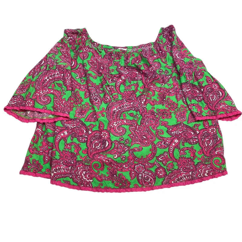 women's tops with built-in brasTop Long Sleeve By Crown And Ivy In Green & Pink, Size: Xxl