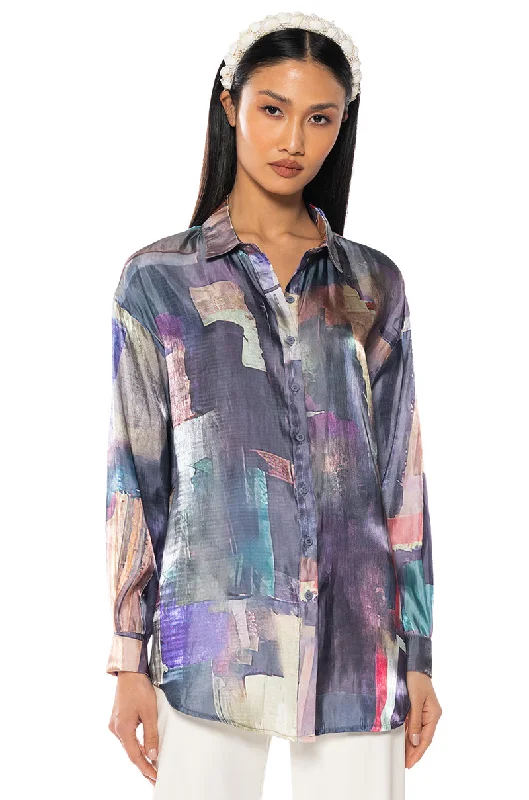 chic women's tops for everyday wearUNDER THE LIGHTS SATIN BUTTON DOWN