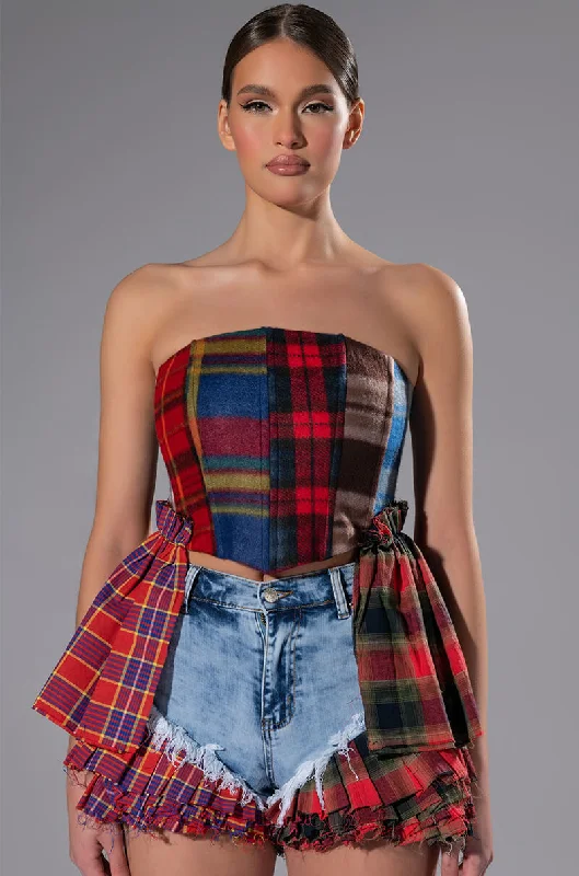 women's tops with sleeveless designsMODERN PUNK PLAID PATCHWORK CORSET