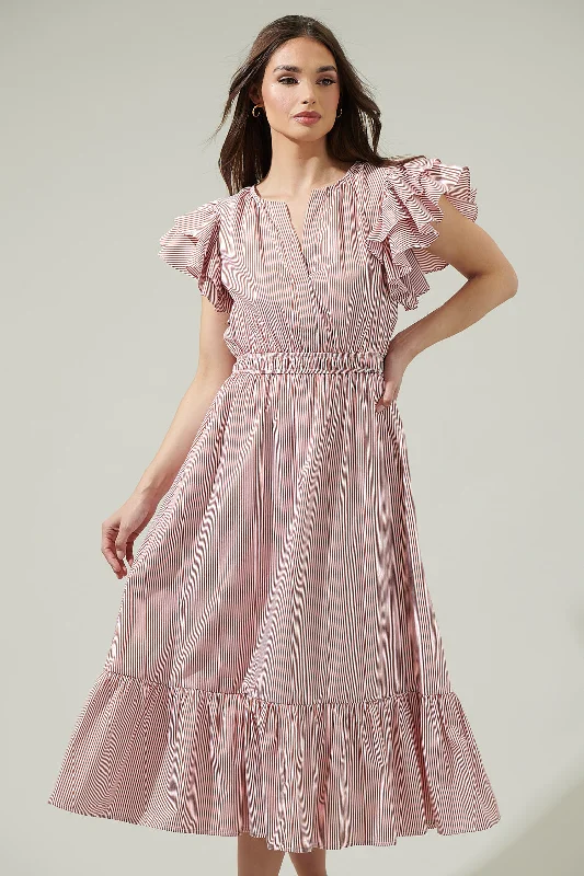 Bow-Tie DressPriscilla Striped Jelina Ruffle Sleeve Midi Dress