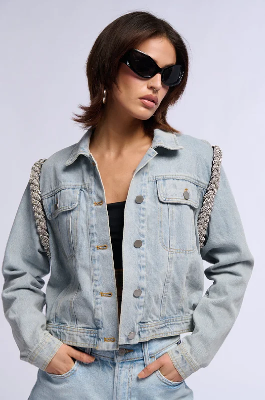 women's coats with hoodsDIAMOND ROPE LIGHT WASH DENIM JACKET