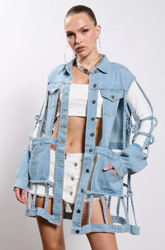 women's coats with satin liningsCUT IT OUT DENIM JACKET