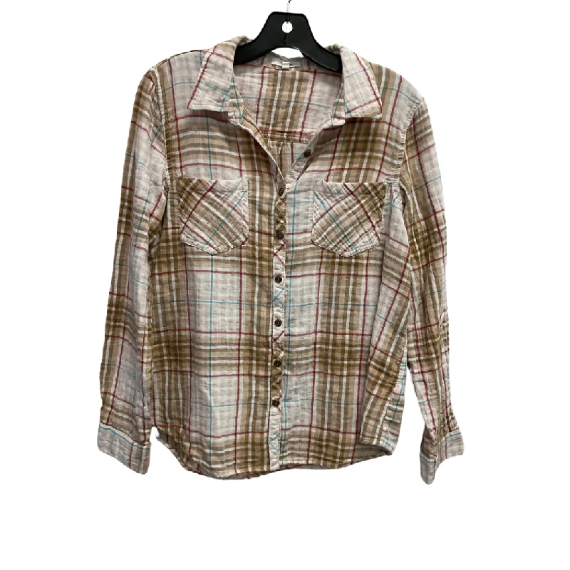 women's tops for cocktail partiesTop Long Sleeve By Maurices In Plaid Pattern, Size: L