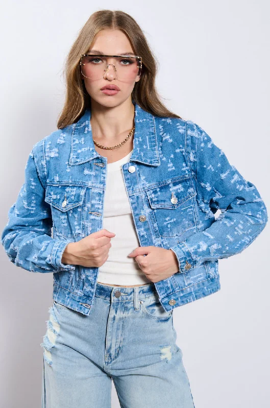 women's coats for cocktail partiesDISTRESSED DENIM JACKET