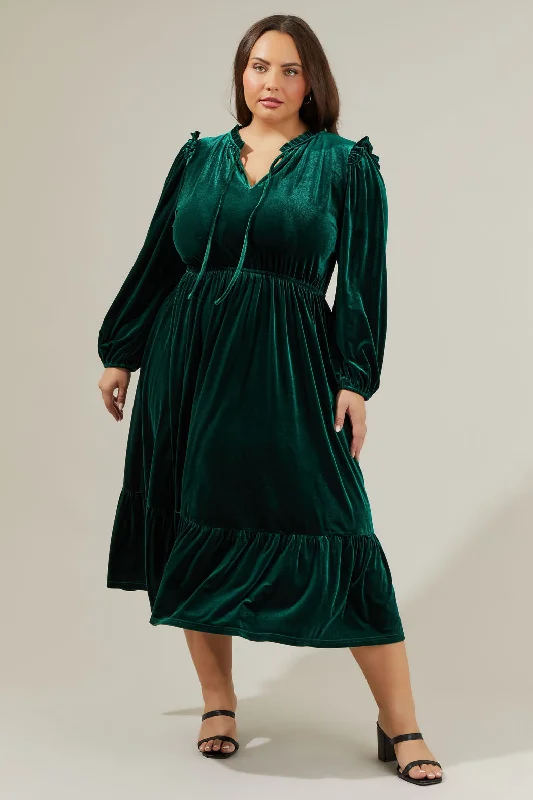 women's cold-shoulder dressesCharleston Ruffle Velvet Midi Dress Curve