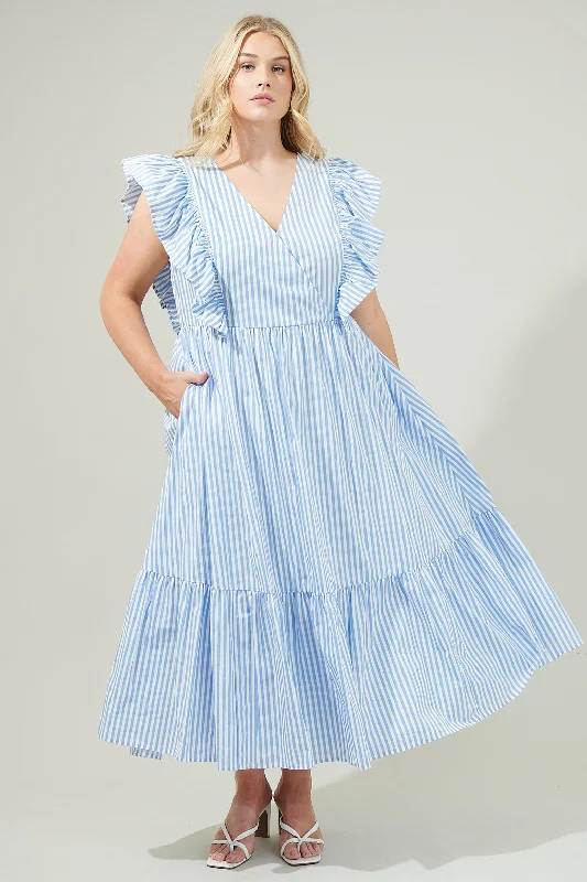 Sweetheart Neckline DressStriped Fairness Poplin Surplice Midi Dress Curve