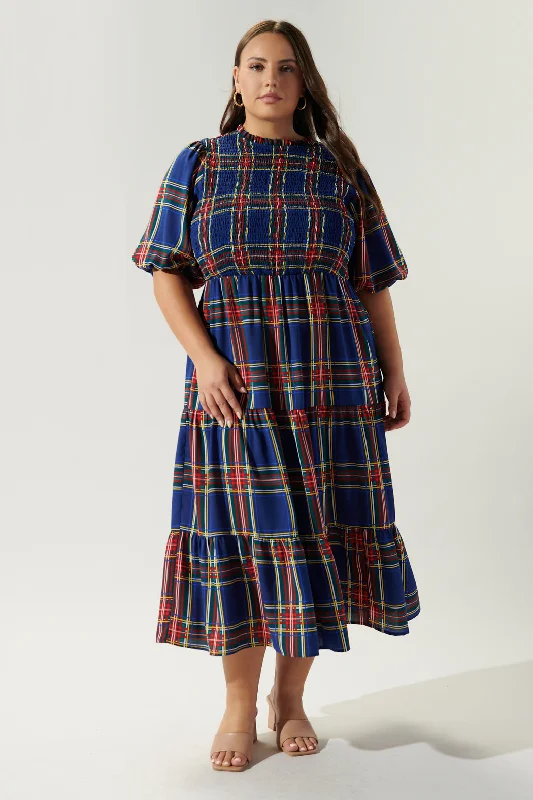 Floral DressLakeview Plaid Smocked Tiered Midi Dress Curve