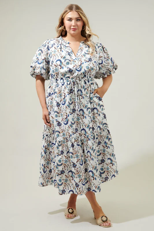 women's smart casual dressesBlanche Floral Ginny Bubble Sleeve Midi Dress Curve