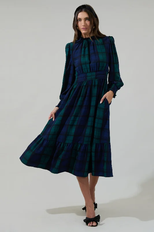 women's work dressesHudson Plaid Caitlyn Smock Sleeve Midi Dress