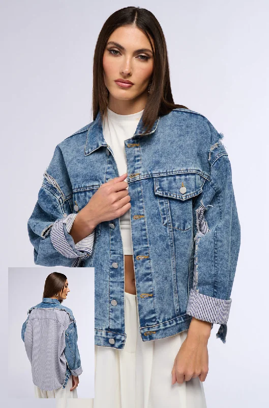 women's coats in bold colorsHYBRID OVERSIZED DENIM JACKET