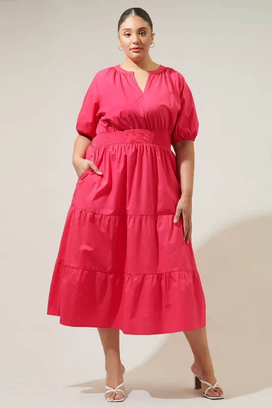 Body-Hugging DressJamila Poplin Puff Sleeve MIdi Dress Curve