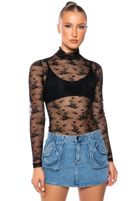 women's tops for those who love to experiment with fashionLACEY HIGH NECK TOP