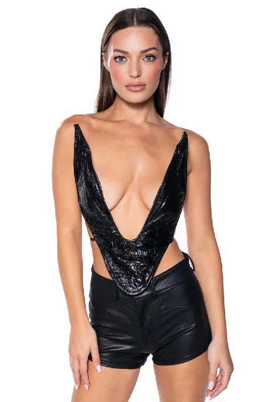 women's tops for those who want to add a touch of sophistication to their casual attireALIEN SUPERSTAR DRAMATIC METALLIC HALTER TOP