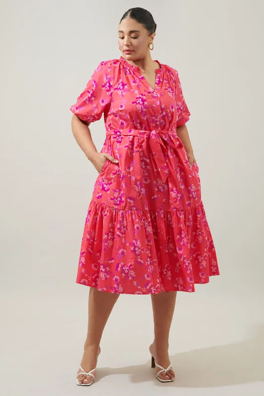 women's neon dressesMagnolis Rhubarb Wynette Tiered Midi Dress Curve