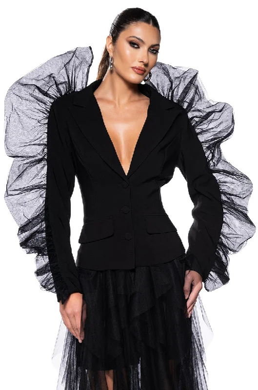 casual women's coatsHOLIDAY CHEER TULLE EMBELLISHED BLAZER