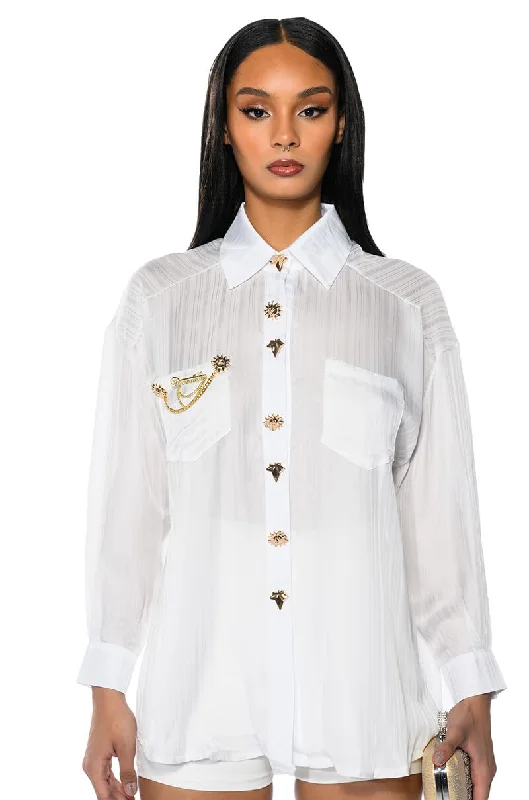 satin women's topsSTAY FLY OVERSIZED BUTTON DOWN BLOUSE