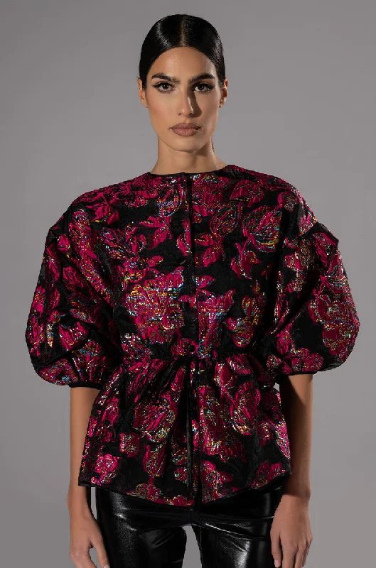 women's tops for those who want to create outfits that are both trendy and timelessFIELD OF ROSES BROCADE BLOUSE