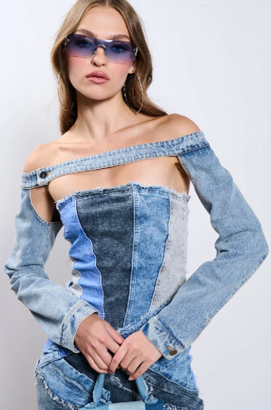 women's coats for those who want to make a fashion statementJUST THE SLEEVES DENIM BOLERO JACKET