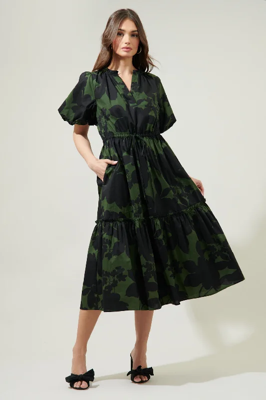 Minimalist DressNight Moss Ginny Bubble Sleeve Midi Dress