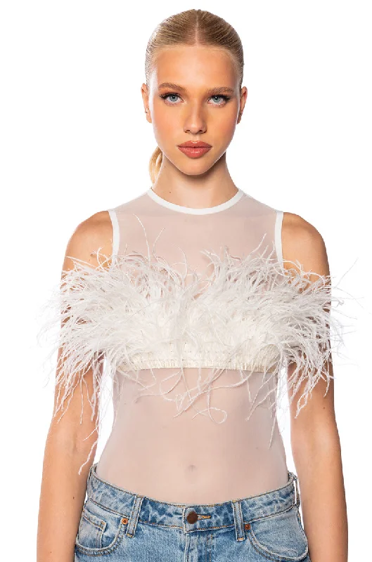 women's tops made from cottonHAPPILY EVER AFTER SLEEVELESS FEATHER TOP