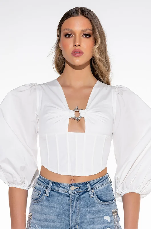 women's tops for those who want to stay warm and stylish during colder weatherJE TAIME POPLIN CORSET BLOUSE