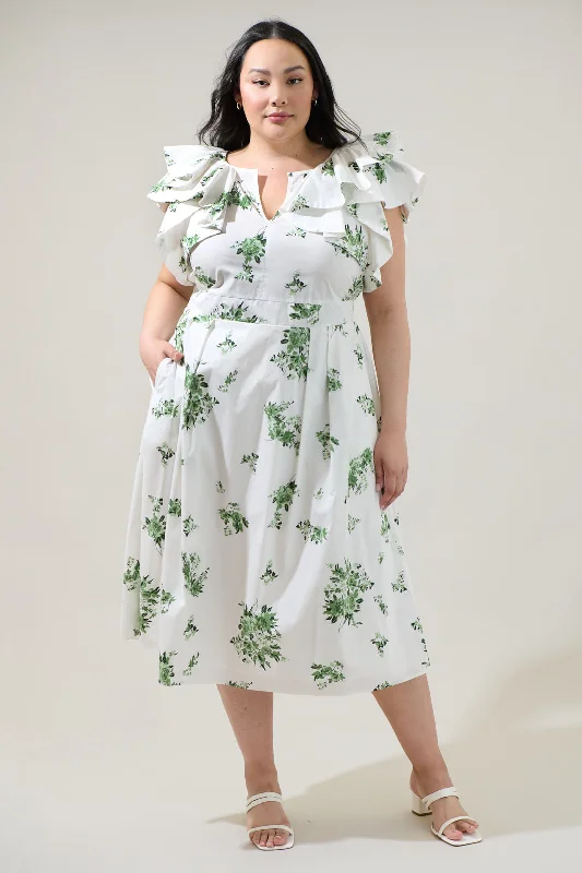 Petite DressRia Floral Santana Tie Back Midi Dress Curve