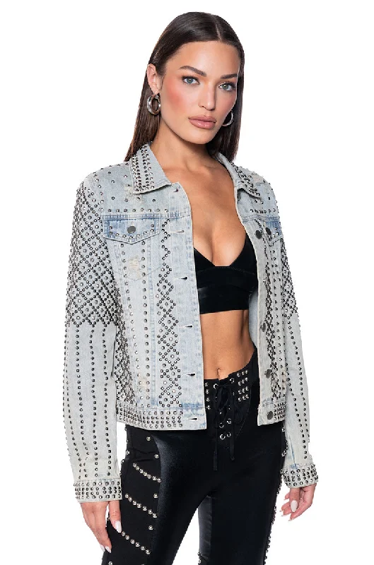 chic women's coats for winterHEMATITE STUDDED DENIM JACKET