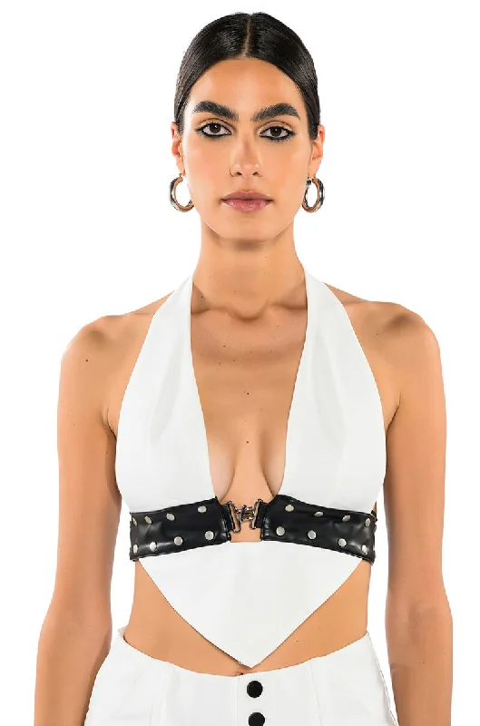 women's tops for those who want to add a touch of elegance and sophistication to their everyday wearLUMA LOW V NECK HALTER BLOUSE WITH BELT