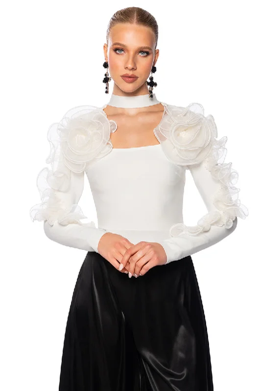 women's tops for those who believe in expressing their individuality through fashionHARLOW RUFFLED SLEEVE BANDAGE TOP