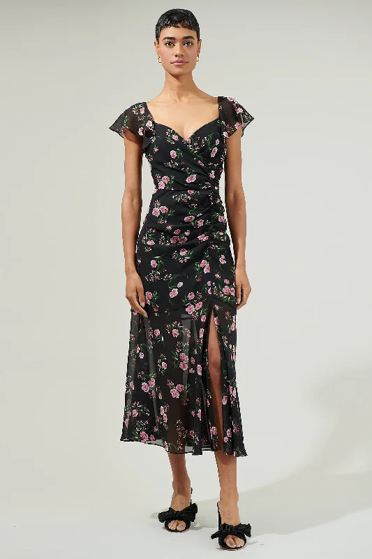 women's high-low dressesAlbany Floral Nadia Ruched Midi Dress