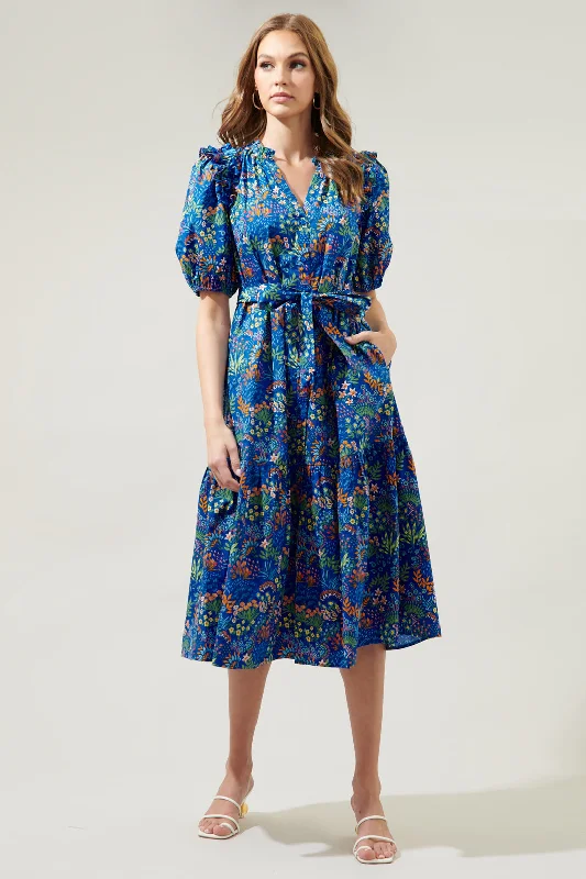 women's long-sleeved dressesRuya Floral Kellie Poplin Midi Dress