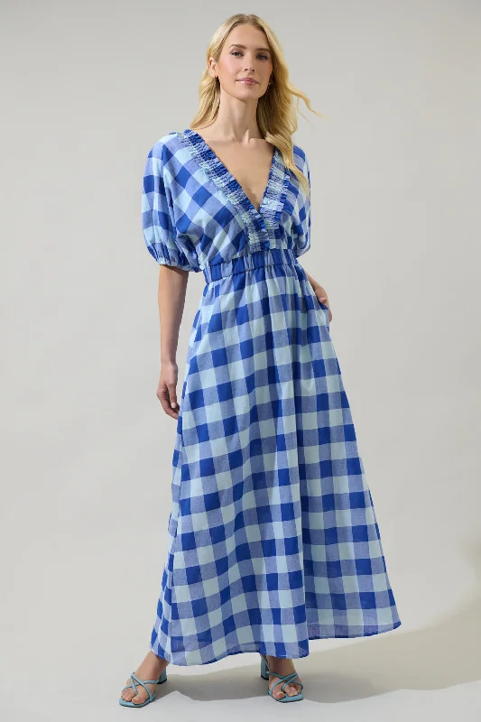 women's long-sleeved dressesHant Plaid V-Neck Midi Dress