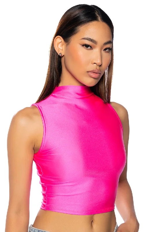 satin women's topsPAXTON DISCO CROP SLEEVELESS TEE