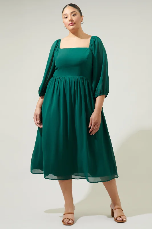 women's ethical fashion dressesAmaretto Puff Sleeve Midi Dress Curve