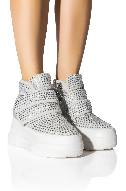 AZALEA WANG CYBER EMBELLISHED PLATFORM SNEAKER IN SILVER