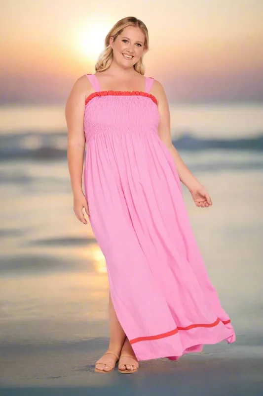 Ruffle DressSherry Shirred Strapless Maxi Dress in Blushing Berries