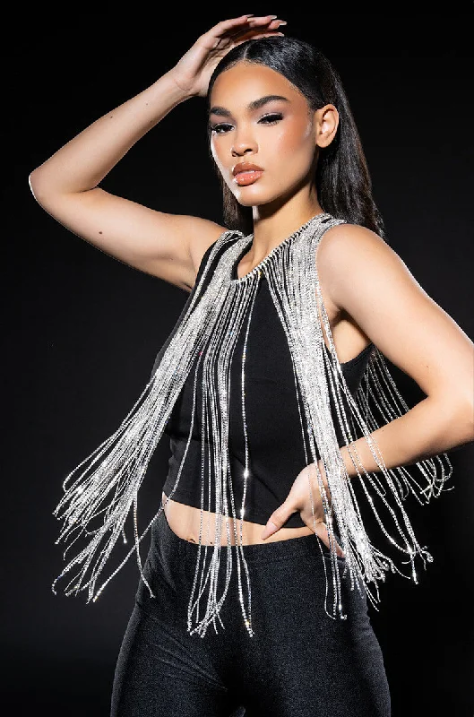 SLAY RHINESTONE FRINGE CROP TOP