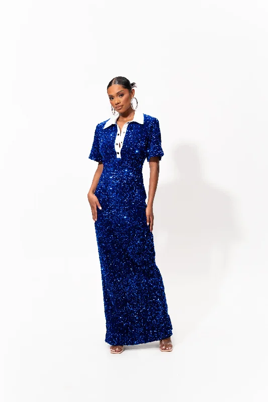 women's floral dressesDAYA Sequin Maxi Dress in SAPPHIRE