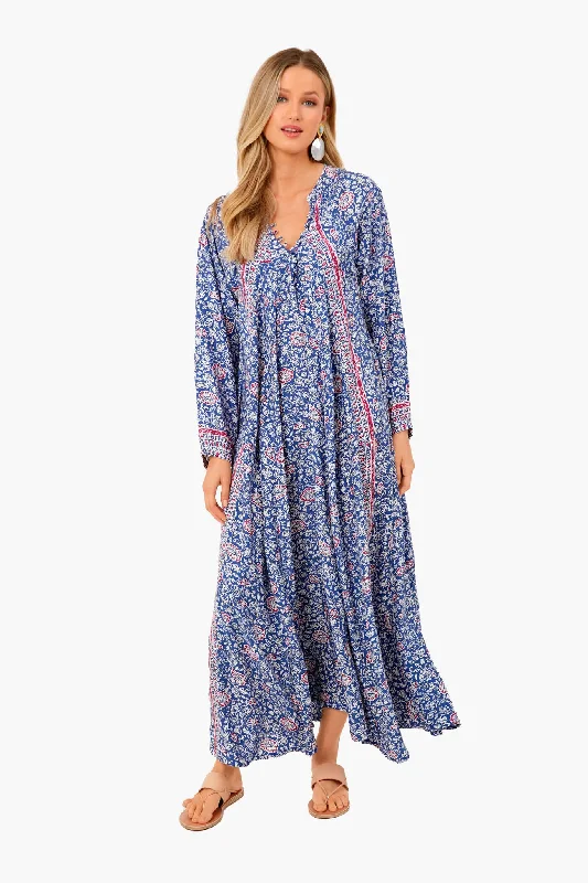 Plunging Neckline DressFloral Print Pellicano Blue Fiore Maxi