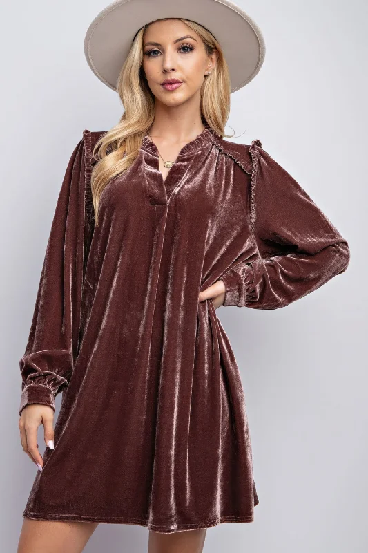 women's body-skimming dressesMini Ruffle Detailing Velvet Dress