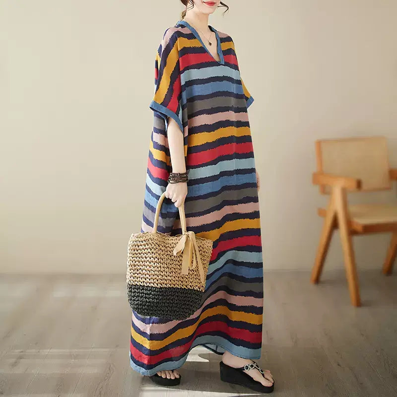 Flutter-Sleeve DressBabakud Women Sandy Stripes Resort Maxi Dress