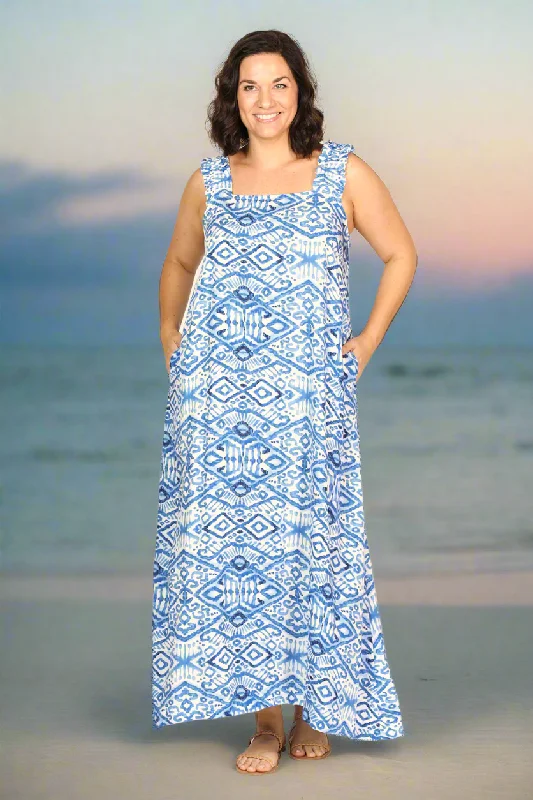 Laced-Up DressClaire Summer Maxi Dress in Azure Sky