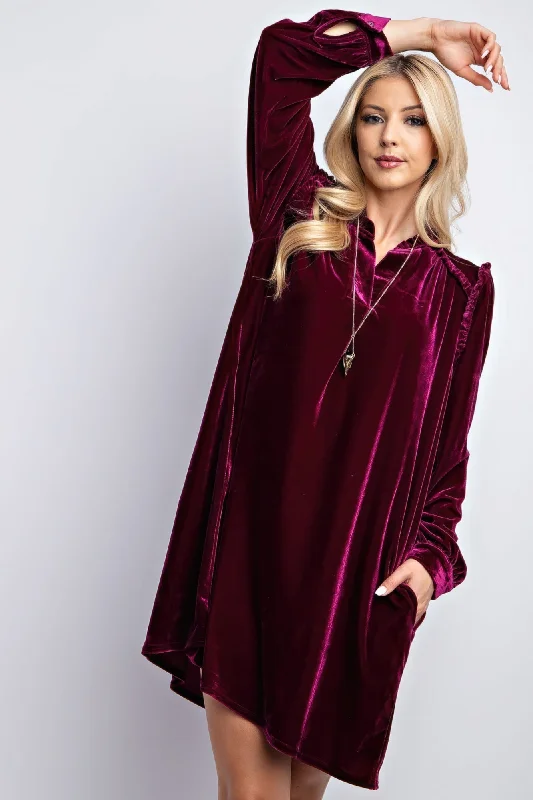 women's wrap dressesMini Ruffle Detailing Velvet Dress