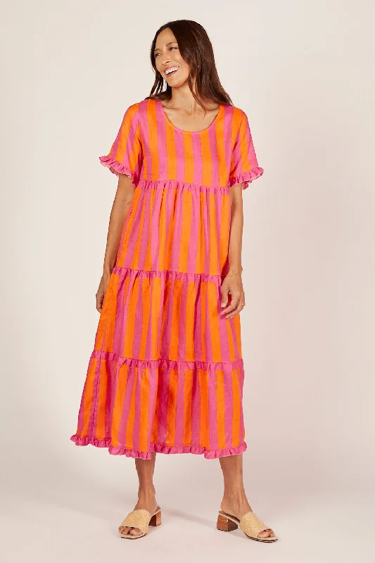 Crepe DressSabre Linen Frill Maxi Dress in Afterglow