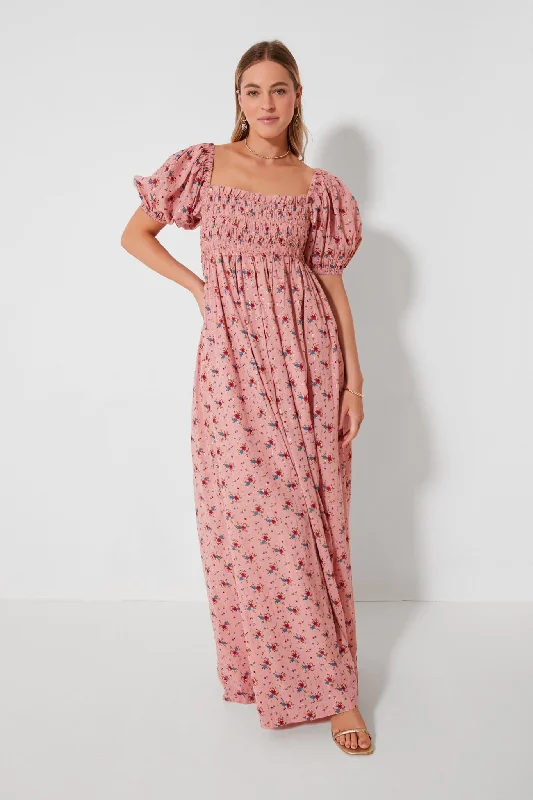 Metallic DressPrimrose and Bouquet Floral Aurora Puff Sleeve Maxi Dress