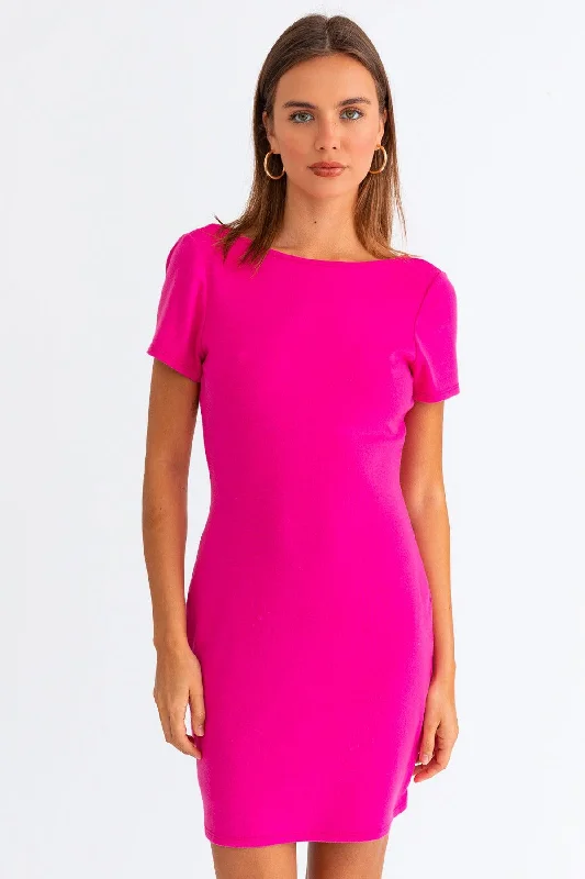 Shift DressHot Pink Short Sleeve Low Back Mini Dress