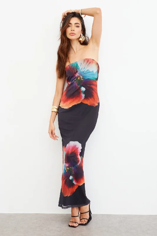 women's retro dressesBOLD FLORAL BANDEAU MAXI DRESS