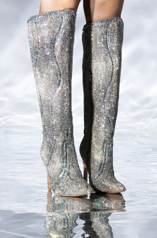 AZALEA WANG CLASSY EMBELLISHED SILVER BOOT